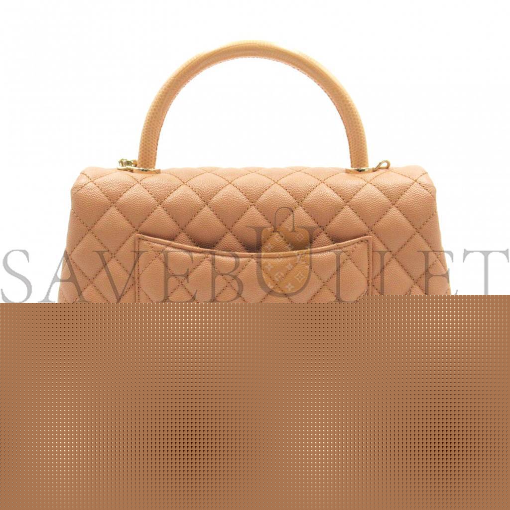 Ch*el master coco handle chain shoulder crossbody bag caviar skin beige a92990 (24*14*10cm)